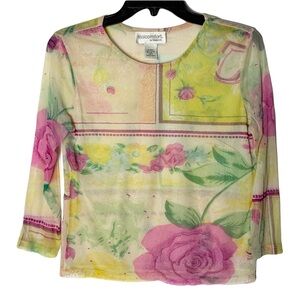 Vintage Chadwicks Floral Psychedelic Y2K Print Nylon Top S JPG Style Cyberpunk